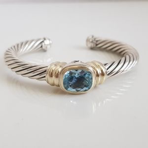David Yurman Noblesse 7mm Gold Blue Topaz Station